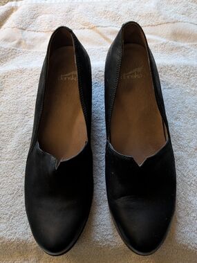Dansko Black ' Liana' Leather V-Notch Slip-On Wedges